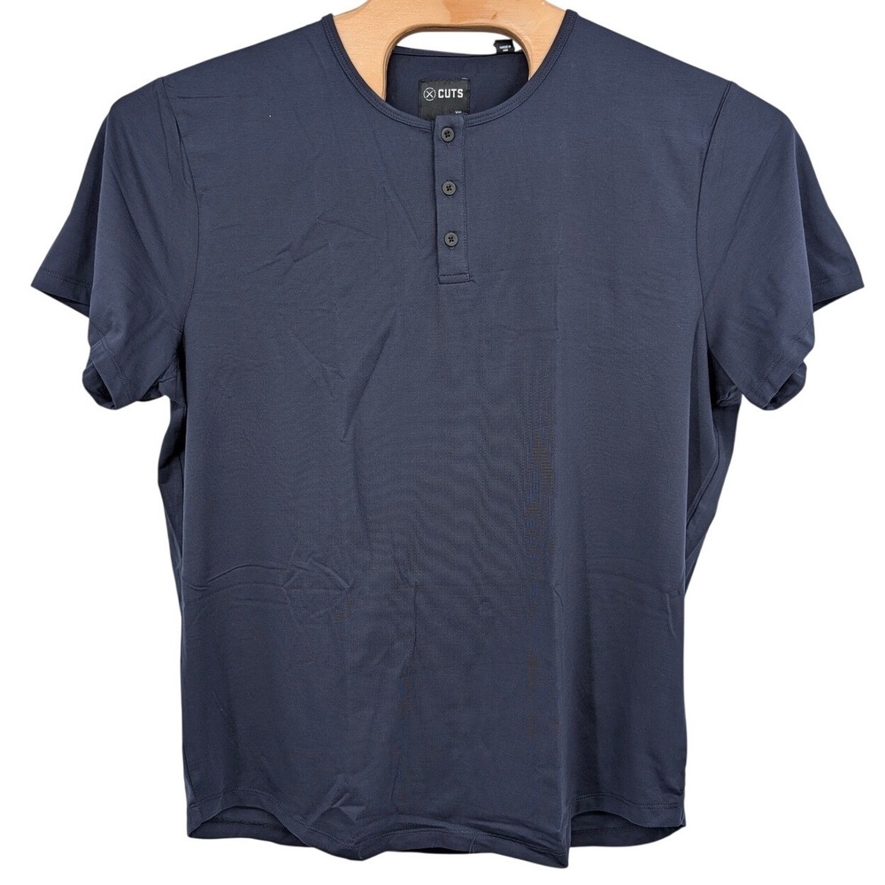 Cuts Clothing Curve-Hem Henley T-Shirt NWT Blue Short Sleeve Men's XXL